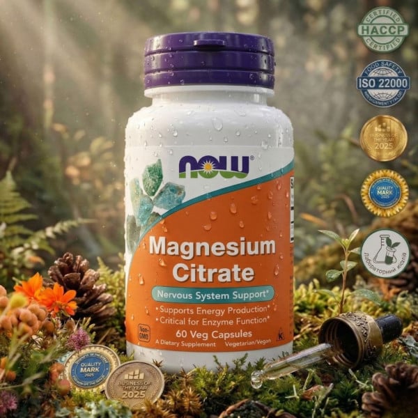 NOW Magnesium Citrate — магній для нервової системи, сну та відновлення 60 капсул