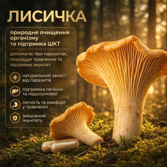 Гриби Лисичка у капсулах - 60 капсул по 500мг