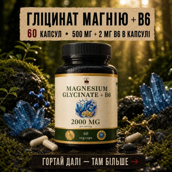 Magnesium Glycinate + Vitamin B6 (chelated bisglycinate) - 60 capsules