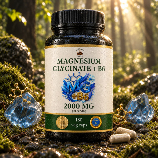 Magnesium Glycinate + Vitamin B6 (chelated bisglycinate) - 180 capsules