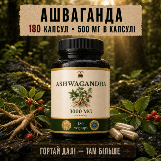 Ашваганда (Ashwagandha) — 180 капсул по 500 мг