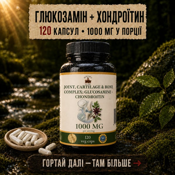 Глюкозамін + Хондроїтин подвійної сили - комплекс для суглобів 120 капсул по 500мг
