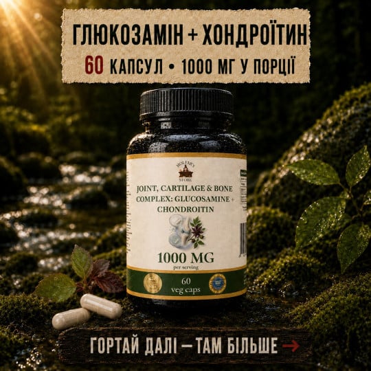 Глюкозамін + Хондроїтин подвійної сили - комплекс для суглобів 60 капсул по 500мг