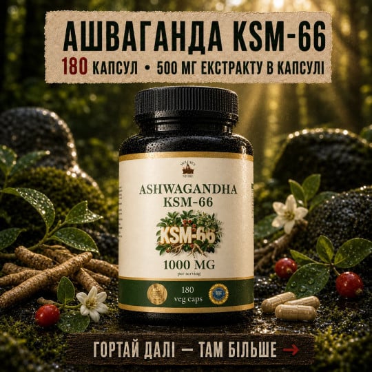 Ашваганда KSM-66 (Ashwagandha KSM-66) - 180 капсул по 500мг
