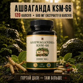 Ашваганда KSM-66 (Ashwagandha KSM-66) - 120 капсул по 500мг