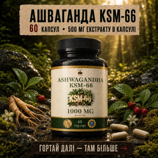Ашваганда KSM-66 (Ashwagandha KSM-66) — 60 капсул по 500мг