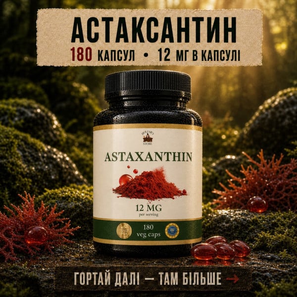 Астаксантин (Astaxanthin 12 мг) — 180 капсул по 500мг