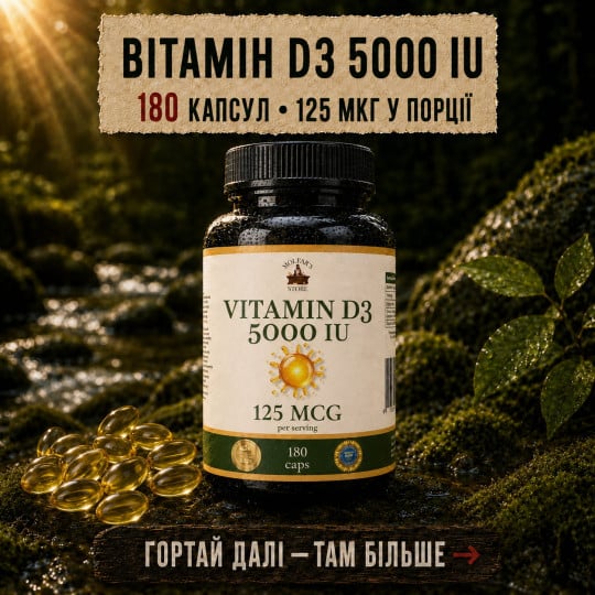 Вітамін Д3 - Вітамінний комплекс для всіх систем організму 180 капсул по 500мг